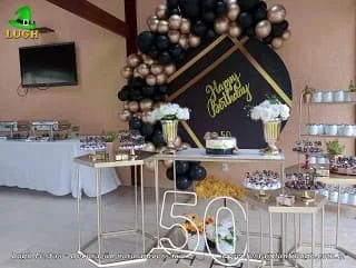 Decoração de Aniversário Preto e Dourado para Festa de adultos - Barra da Tijuca-RJ
