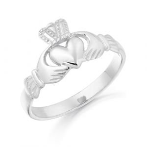 Ladies 10k White Gold Claddagh Ring — With Trinity Band | Irish Friendship, Engagement & Wedding Ring, Adjustable Meaning - View #13
