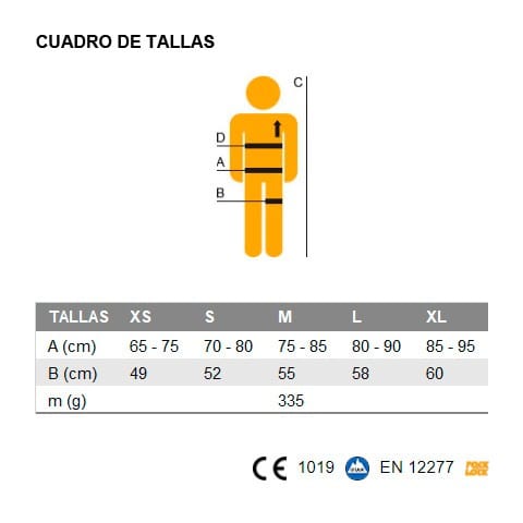cuadro de tallas arneses escalada Singing Rock