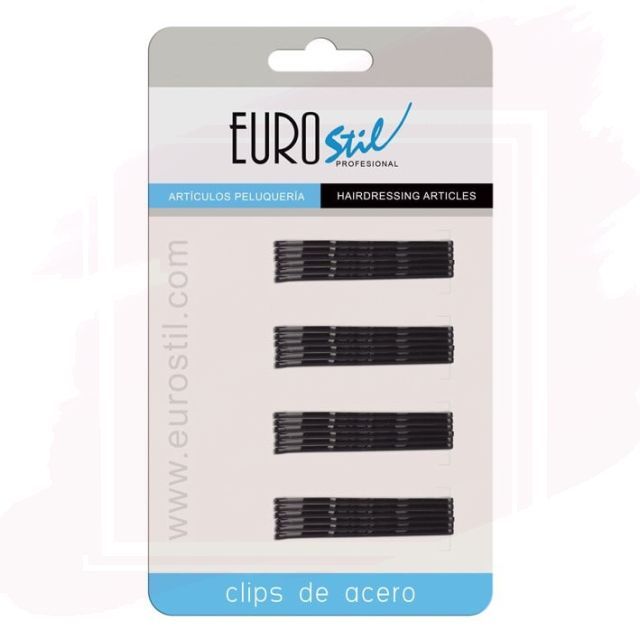 Eurostil Horquilla Ondulada con Bola Negro 50mm (1 cartón x 24 clips) 01609/50