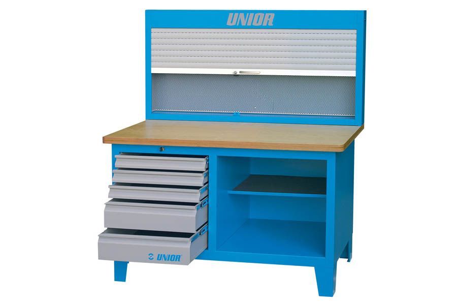 Unior 567008517 banco de trabajo de metal con tapa de madera con torn
