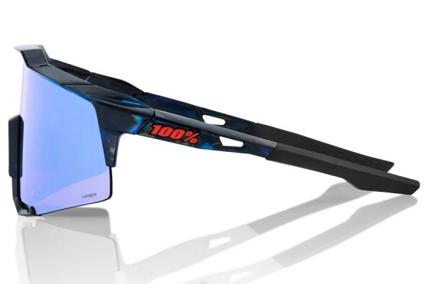 100% Speedcraft Black Holographic Glasses - Blue Mirror Lens