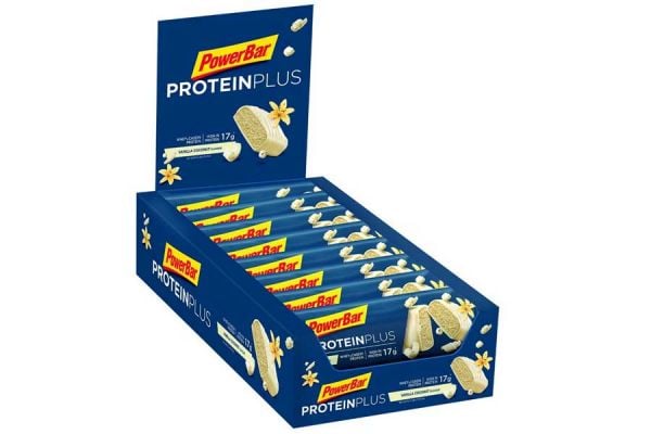 Barretta energetica PowerBar 30% Protein Plus Noce di cocco alla vaniglia x15