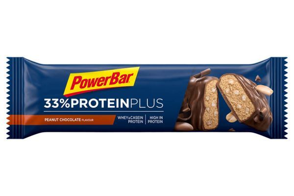 Barrita energética PowerBar 33% Protein Plus Chocolate Cacahuete x10