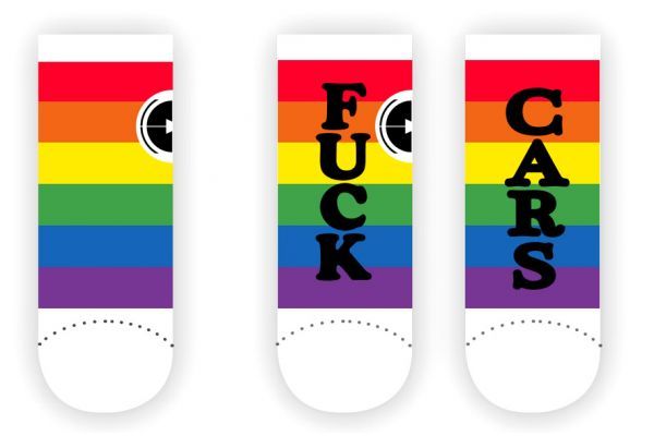 Rueda Festival Fuck Cars Cyclist Socks - Rainbow