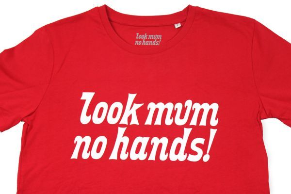 Camiseta Look Mum No Hands! Roja Blanca