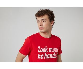 Camiseta Look Mum No Hands! Roja Blanca