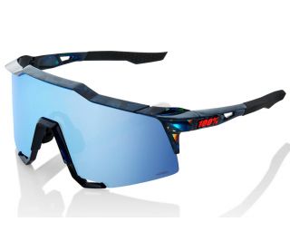 100% Speedcraft Black Holographic Glasses - Blue Mirror Lens