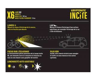 Kryptonite Incite X6 Beleuchtung 60 Lux - Schwarz