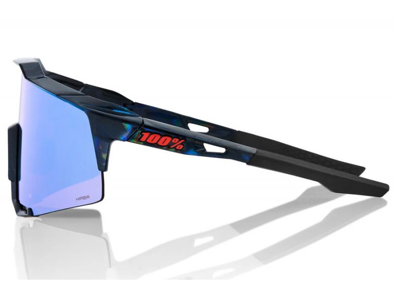 100% Speedcraft Black Holographic Glasses - Blue Mirror Lens