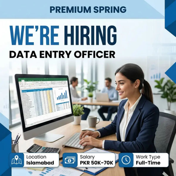 Data Entry Officer Required (Finance & Accounts) - Islamabad