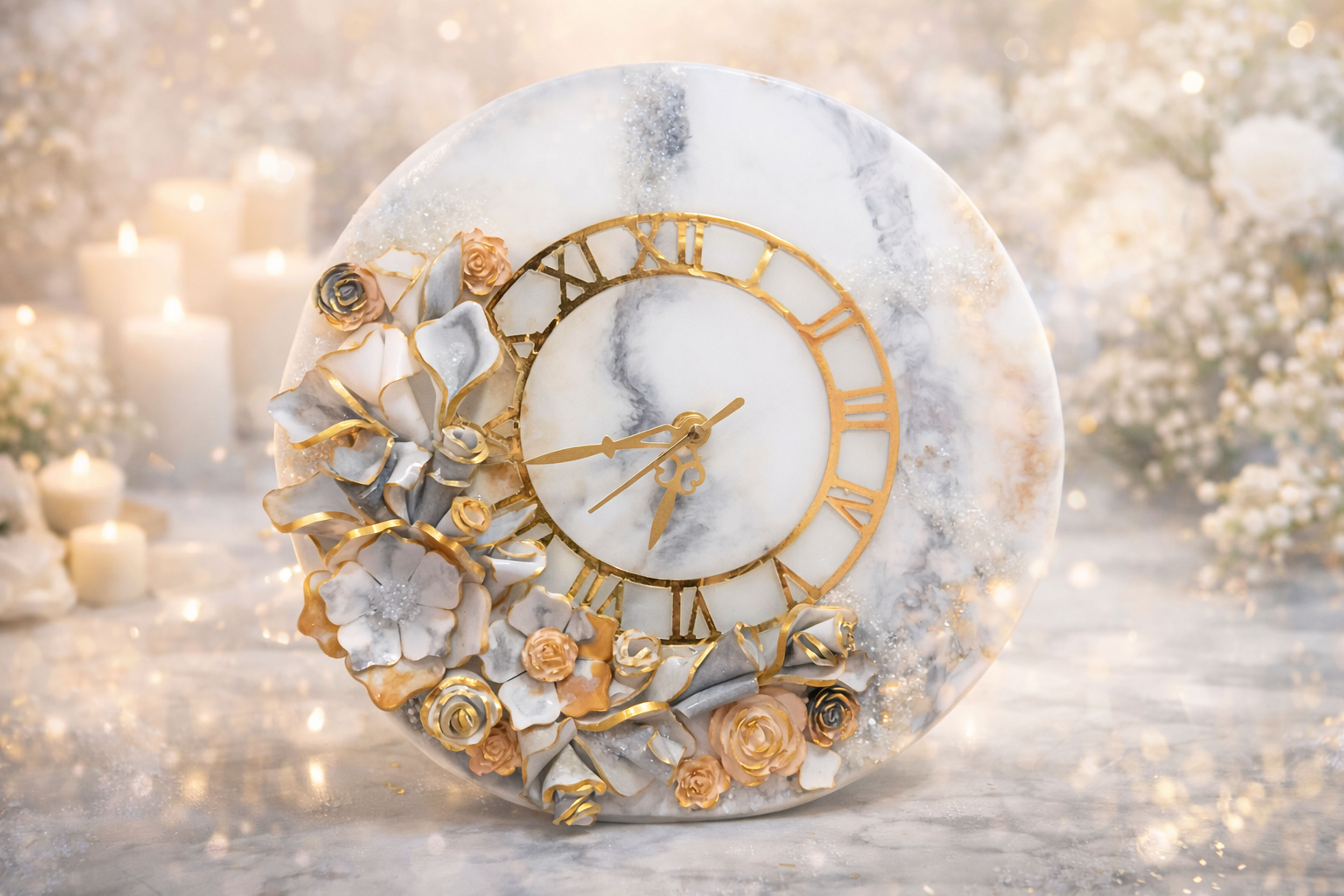 3d resin floral clock