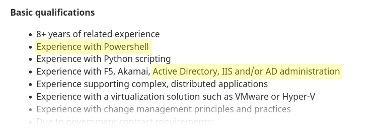 DevOps job advertisement for Microsoft tech