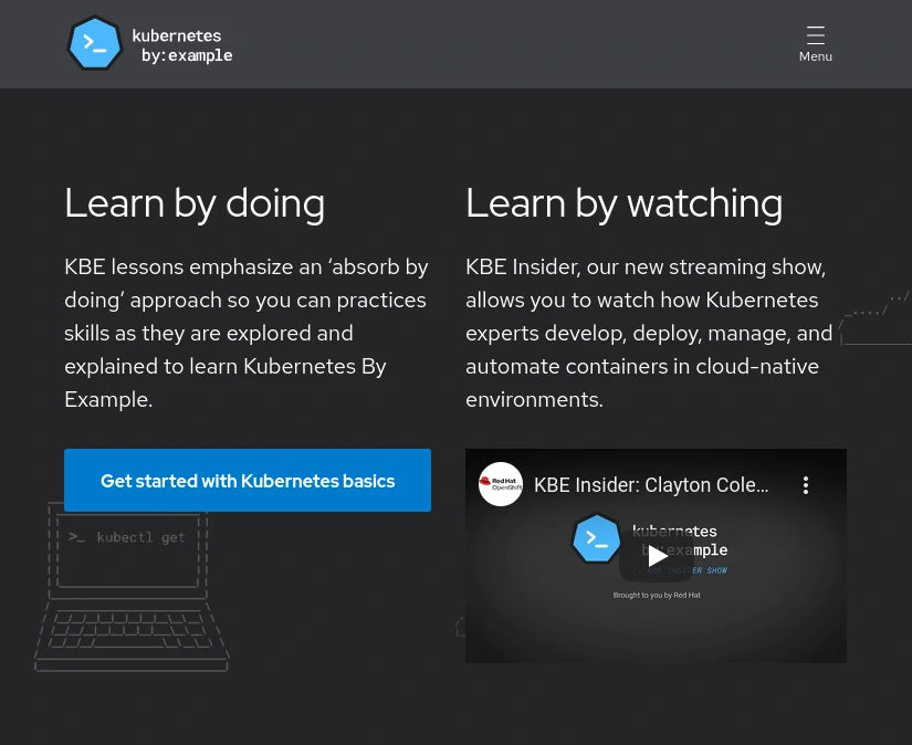 Screenshot from the Kubernetes by Example website