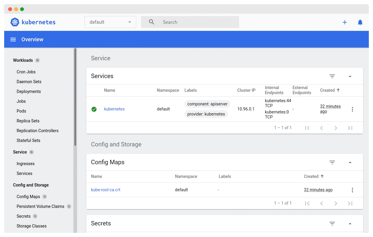 Kubernetes Dashboard screenshot