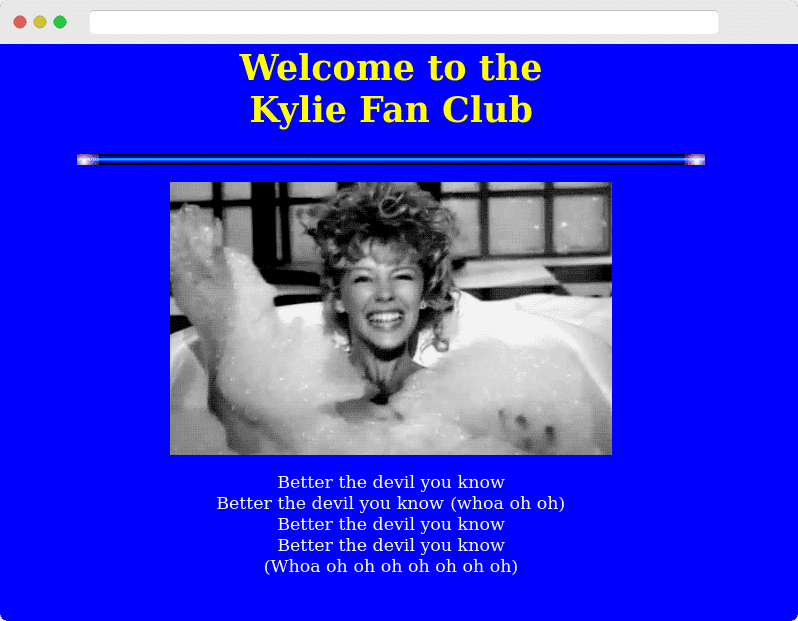 Kylie Fan Club web page