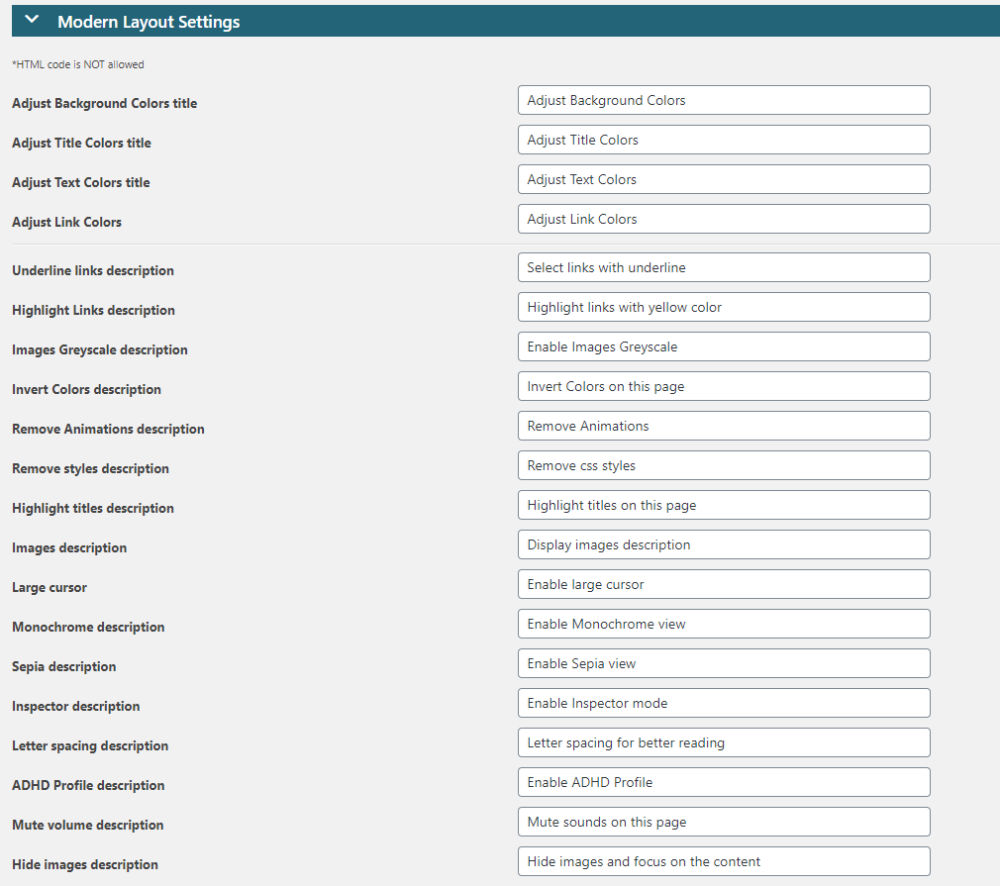 Modern view admin section
