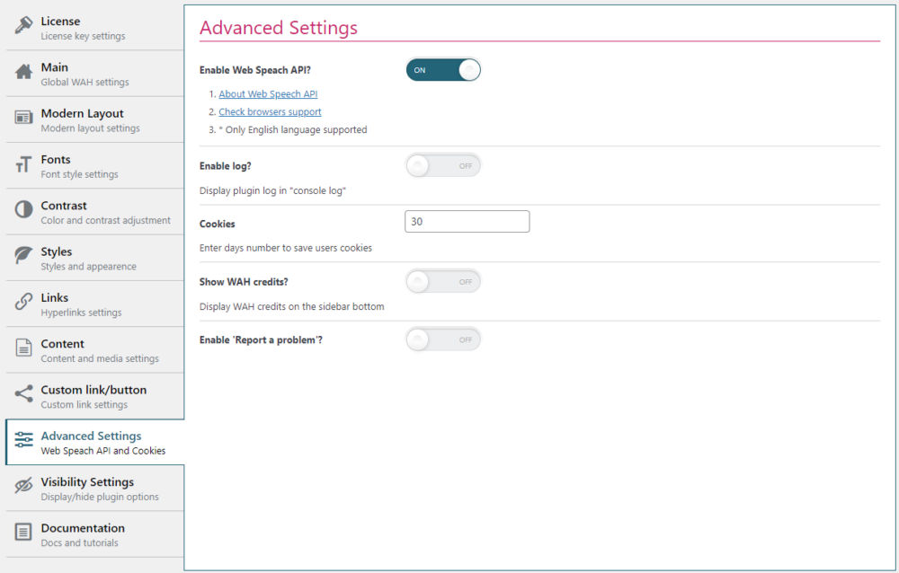 advanced settings