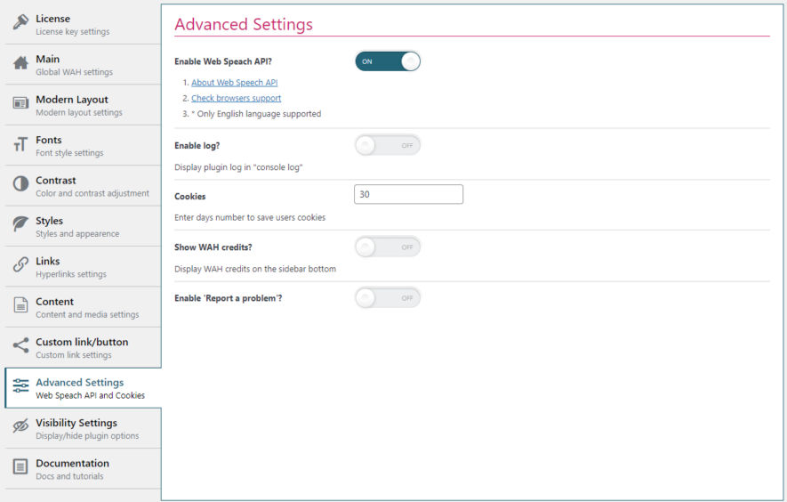 advanced settings