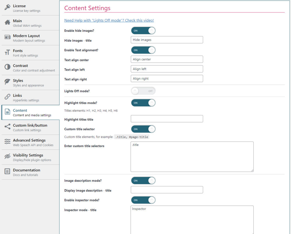 content settings