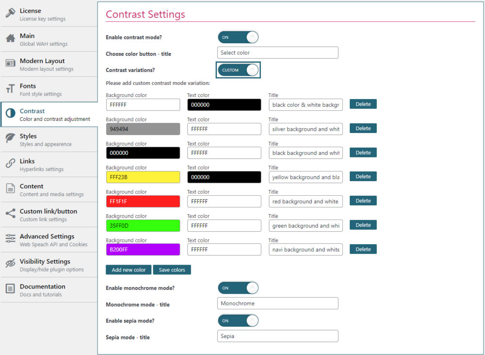 contrast settings
