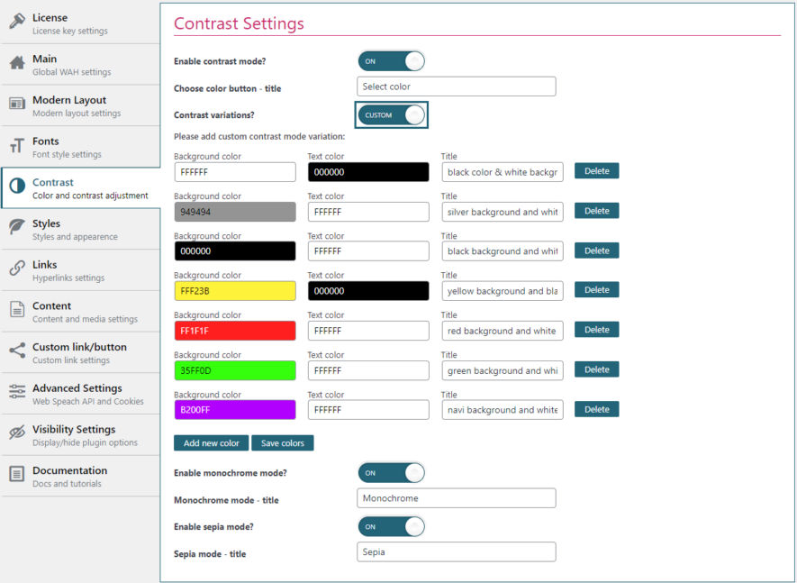 contrast settings