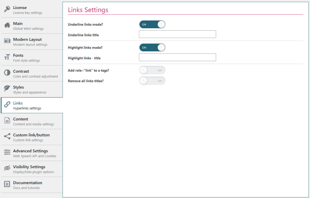 link settings
