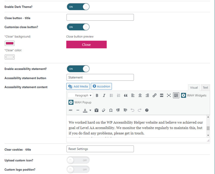 Main - general settings screen 2