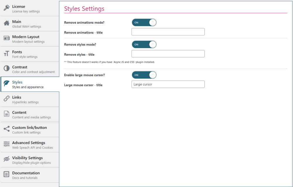 style settings section