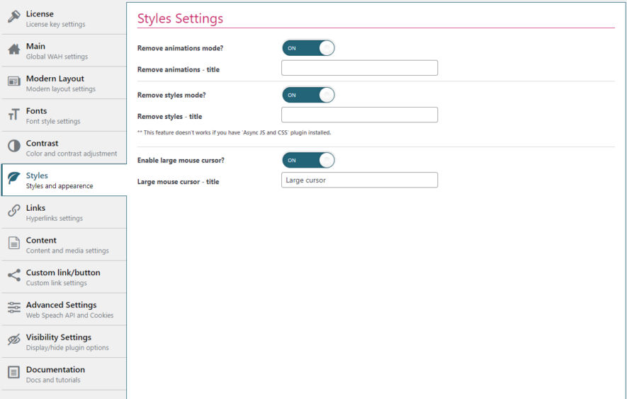 style settings section