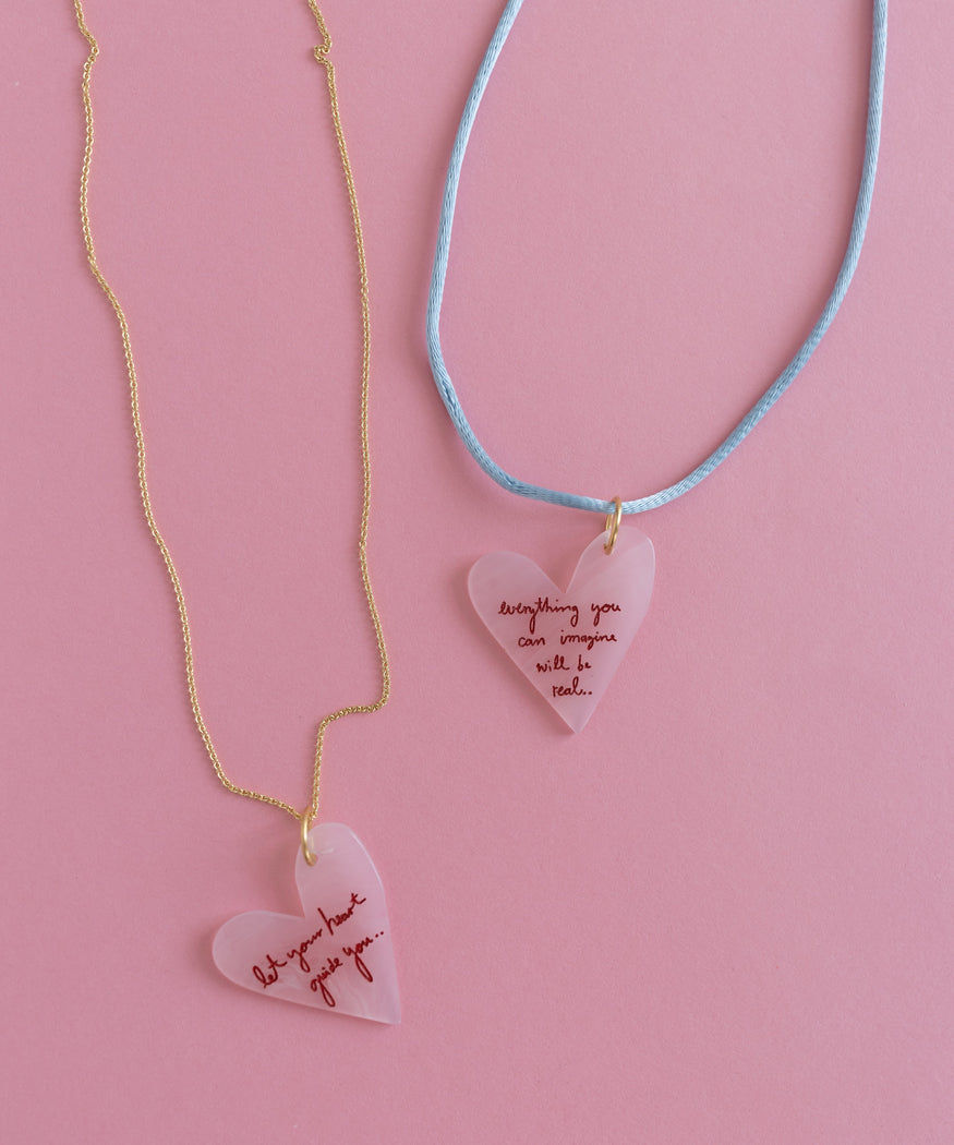 DIY heart charm kit with two pink necklaces from WALD World, allowing you to create everything you can imagine and make it real through personalized writing.