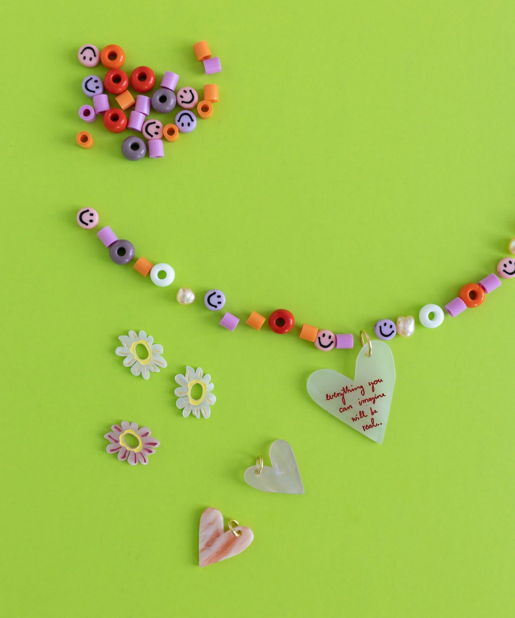 DIY Heart Charm Rose bead necklace.