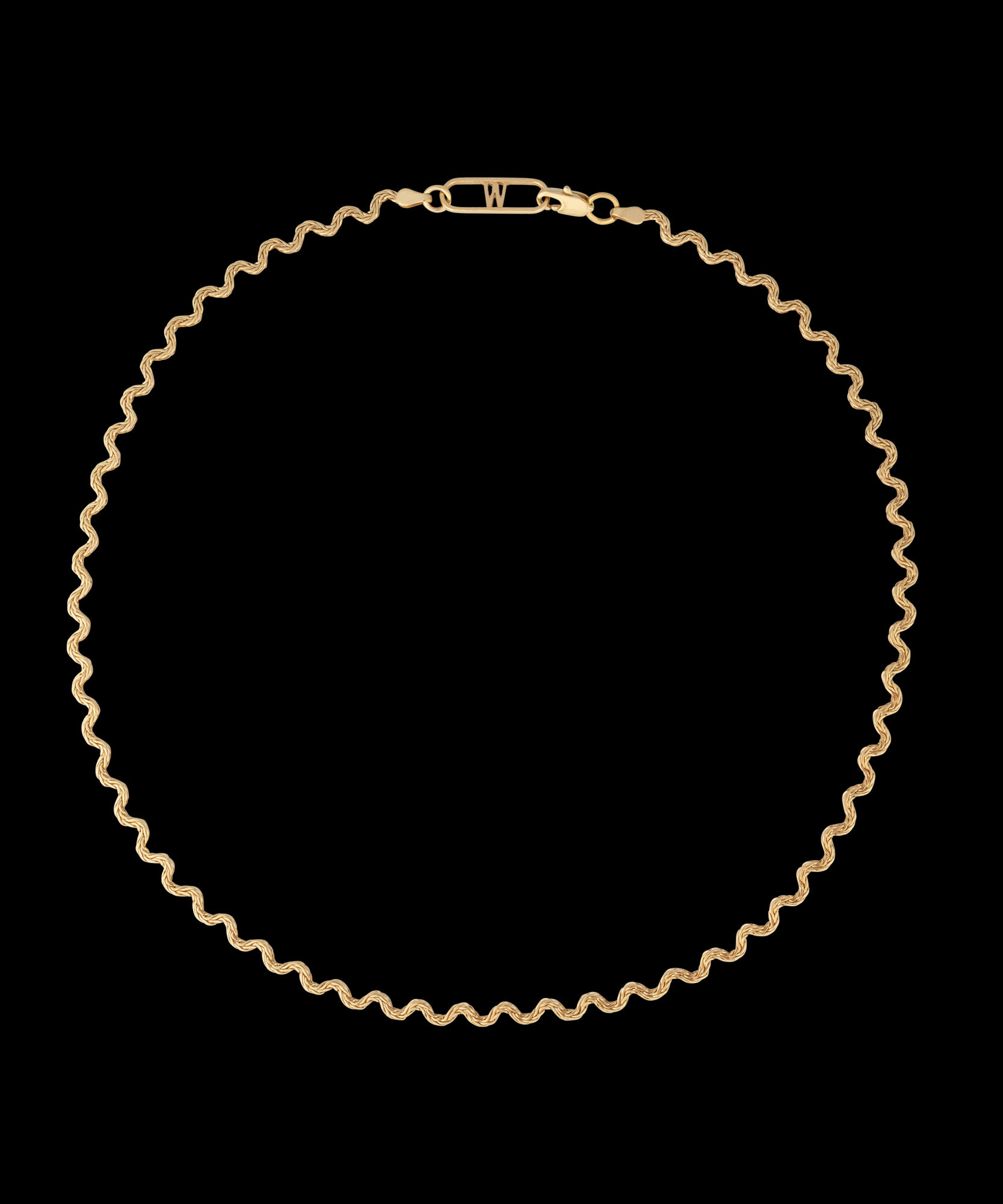 A Berlin-inspired Irina Necklace Gold with a curved design by a renowned jewelry brand.