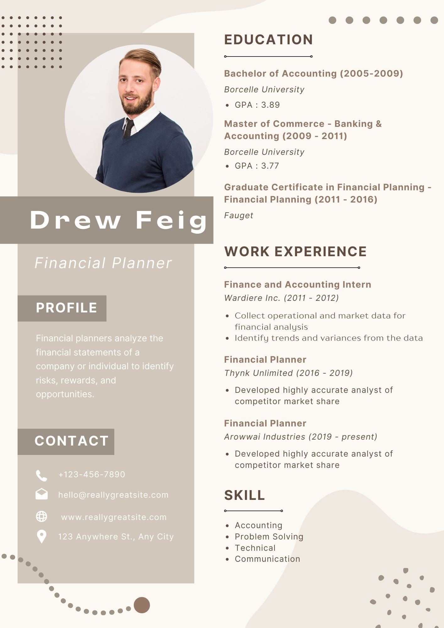 Download Template CV Keren Putih Cream Financial Planer Gratis