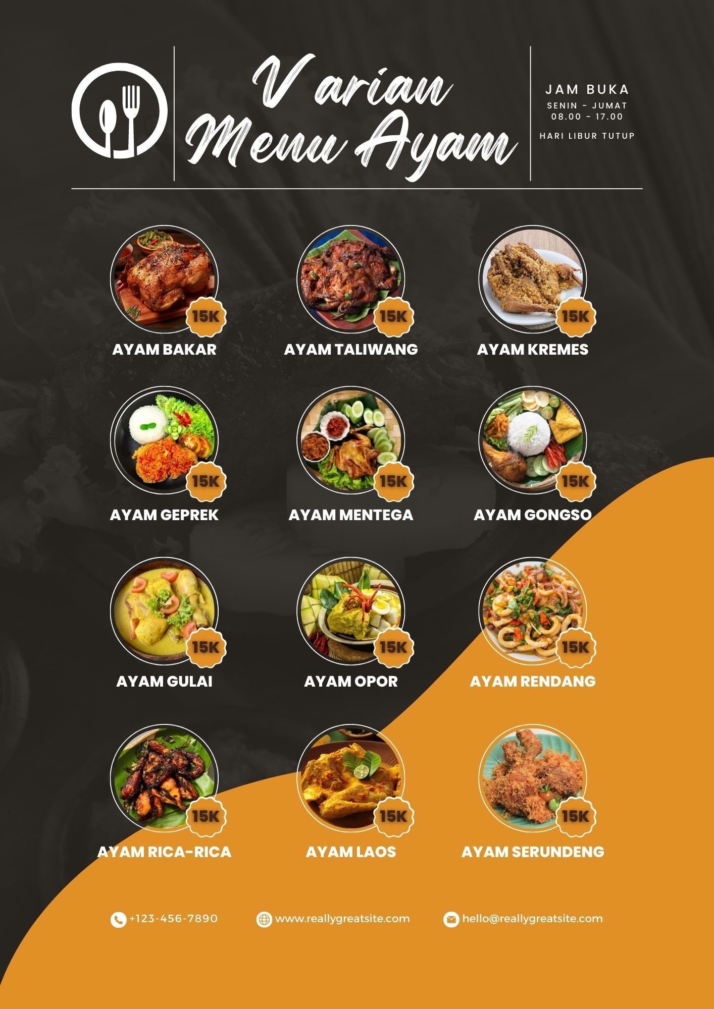 Download Template Desain Menu Varian Menu Ayam Restoran Item Oranye Gratis