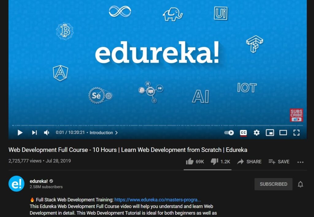 Edureka web development free course