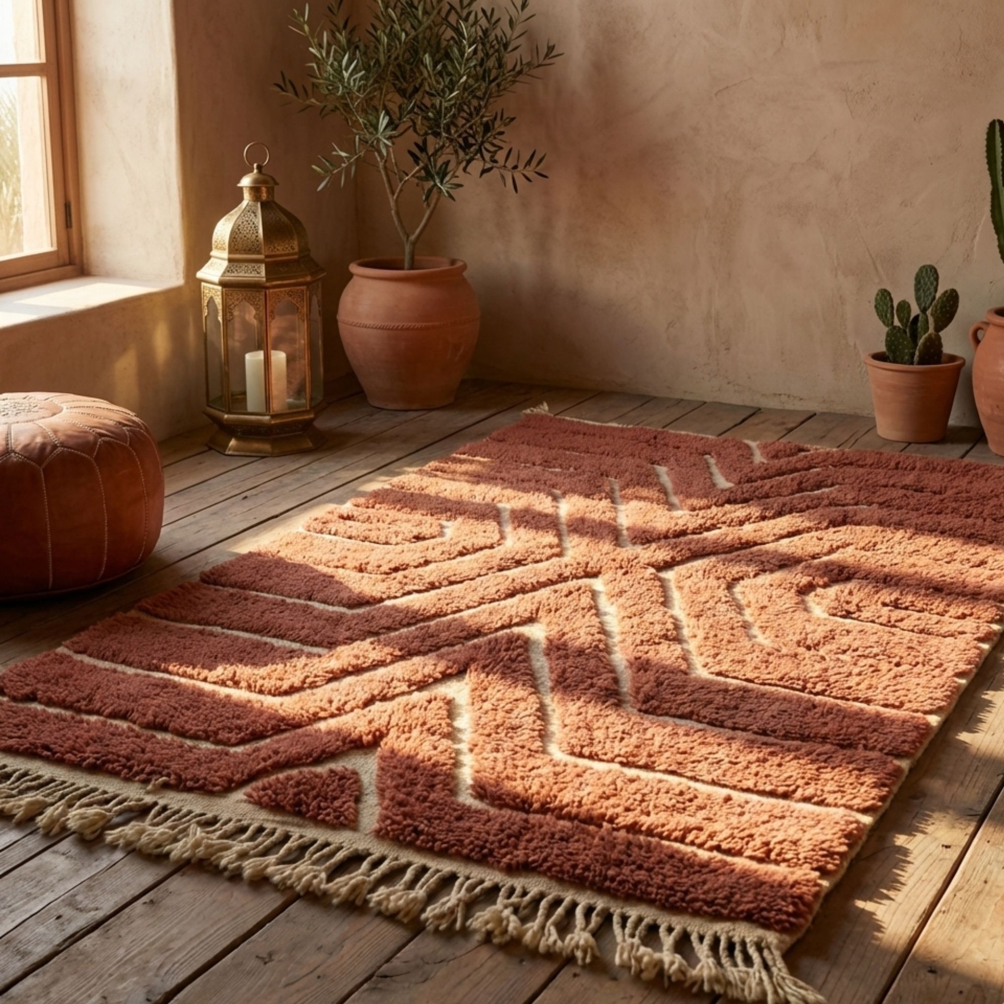 Custom Size Moroccan Rug — Handwoven Geometric Rug - Hand-knotted Moroccan rug, front view showing Custom Size Moroccan Rug — Handwoven Geometric Rug texture and colors