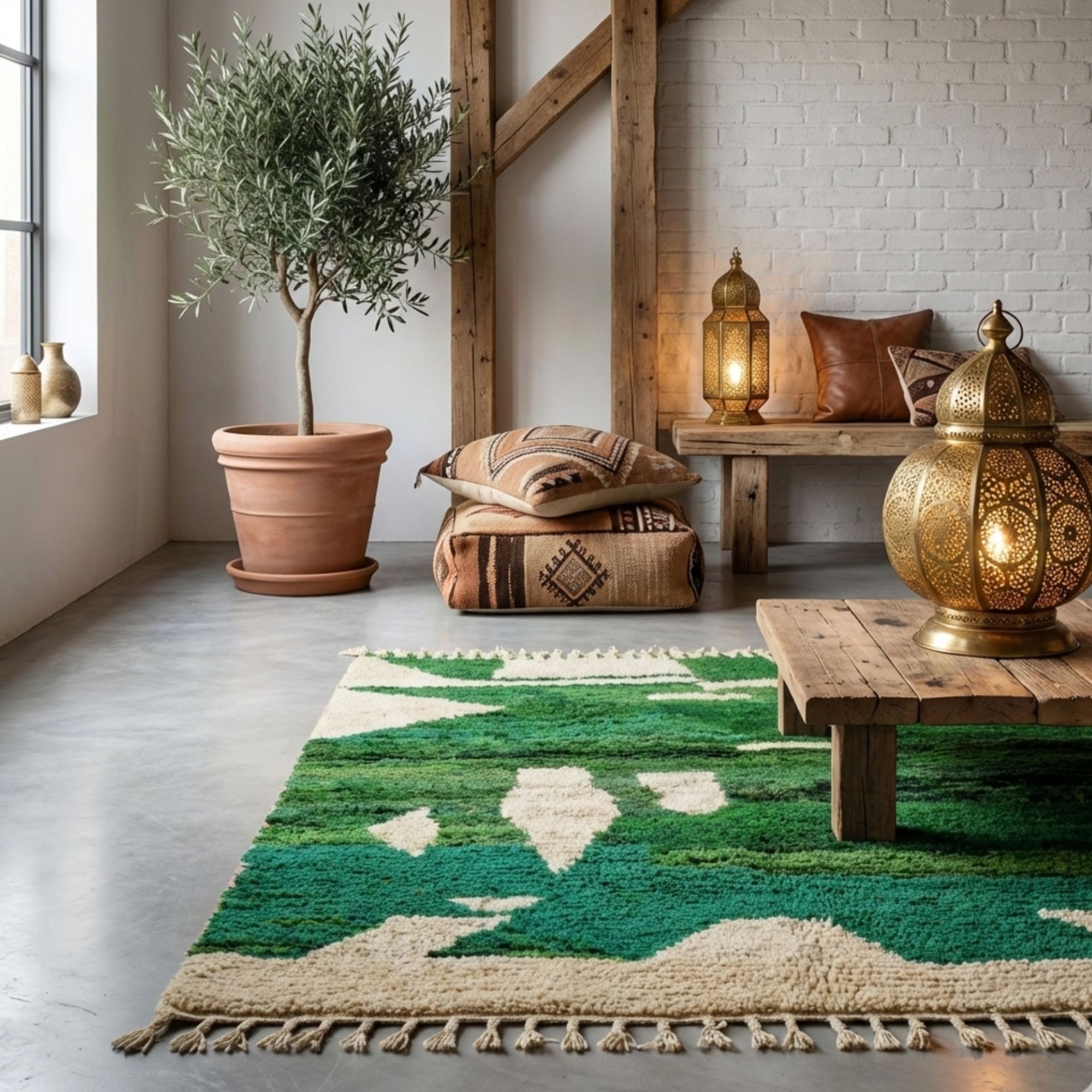 Tribal Wool Rug — Heritage Design — Var 1 - Hand-knotted Moroccan rug, front view showing Tribal Wool Rug — Heritage Design — Var 1 texture and colors