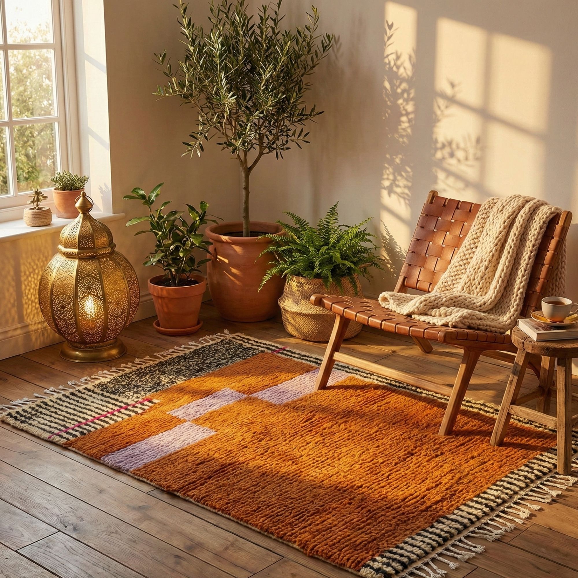 Orange Moroccan Rug — Terracotta Berber Rug - Hand-knotted Moroccan rug, front view showing Orange Moroccan Rug — Terracotta Berber Rug texture and colors