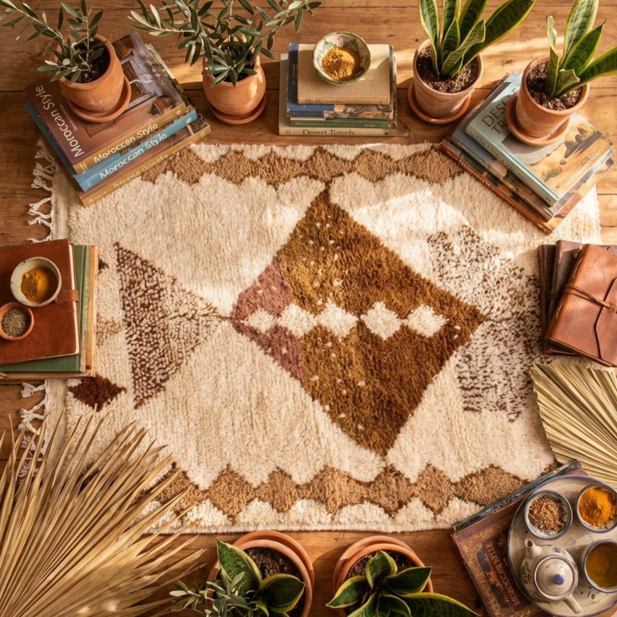 Custom Beni Ourain Rug — Made to Order Geometric Carpet - Hand-knotted Moroccan rug, front view showing Custom Beni Ourain Rug — Made to Order Geometric Carpet texture and colors
