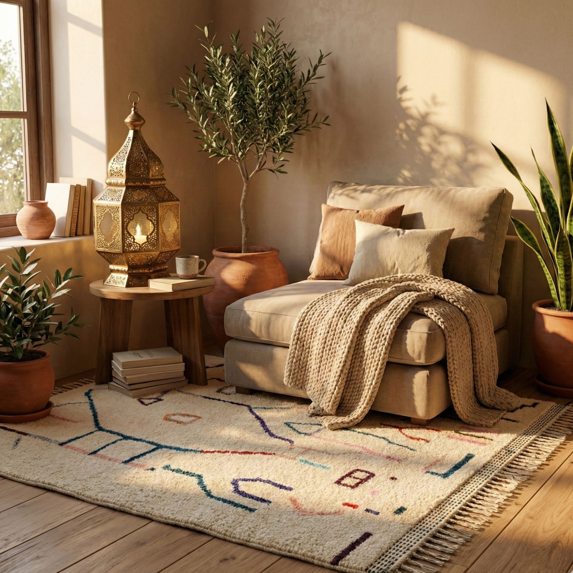 Custom Azilal Rug — Made to Order Boho Area Carpet - Hand-knotted Moroccan rug, front view showing Custom Azilal Rug — Made to Order Boho Area Carpet texture and colors