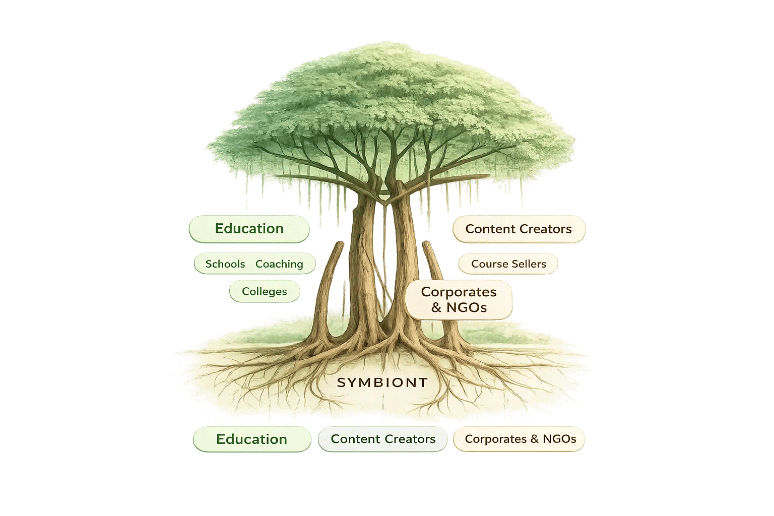 Banyan tree - one root system, many thriving trunks