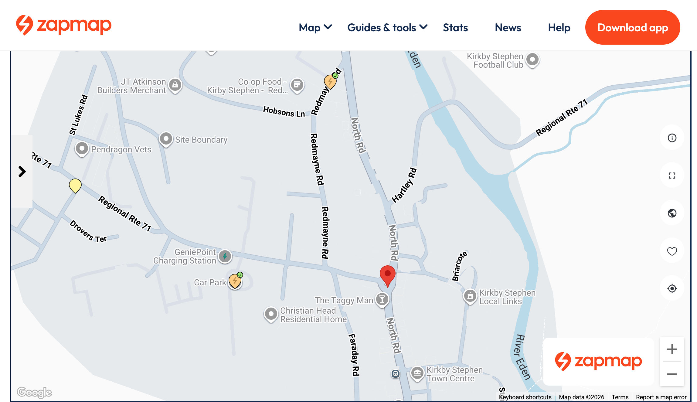 Kirkby Stephen EV charger locations map