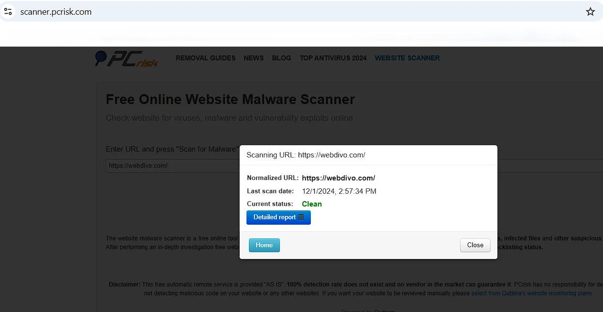 Pcrisk webdivo scan result