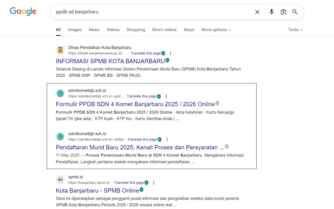 Sdn4komet google results ppdb sd banjarbaru