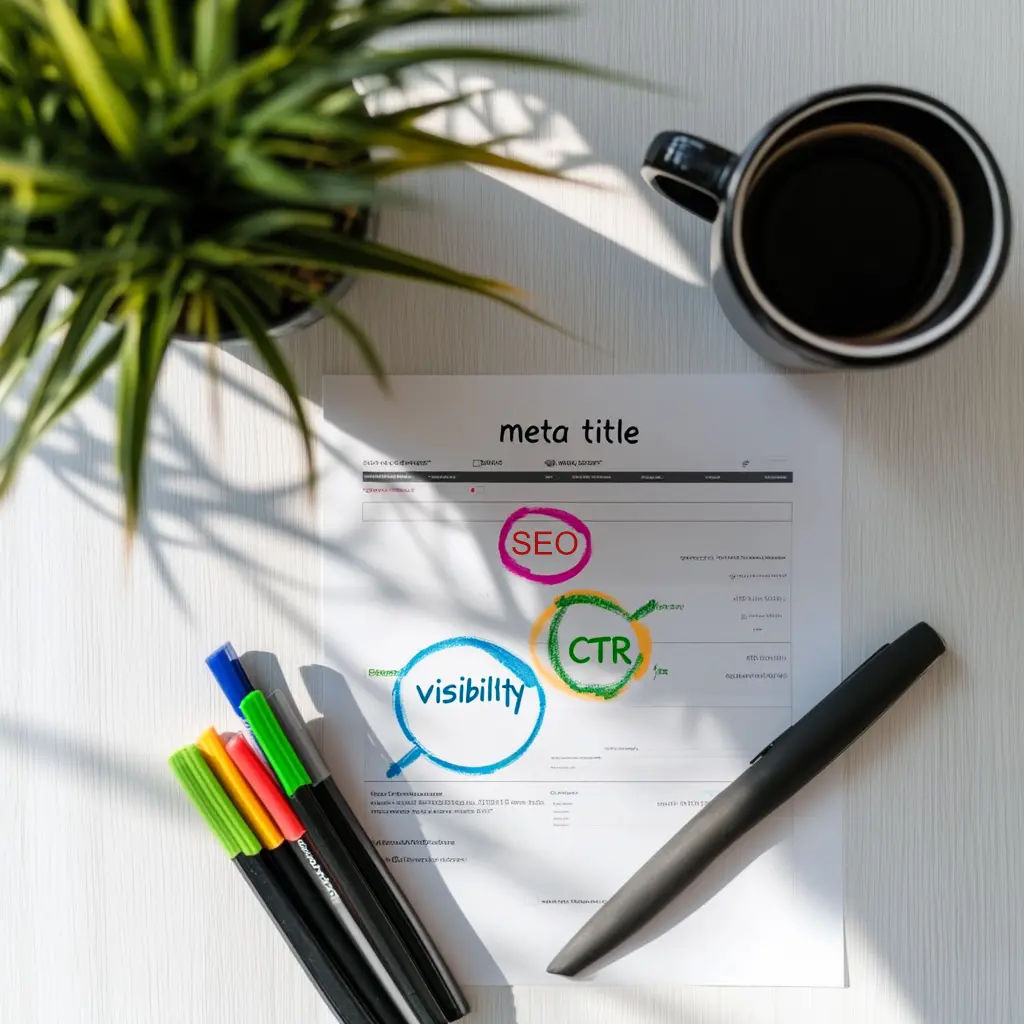 Printed seo report highlighting meta title ctr and visibility