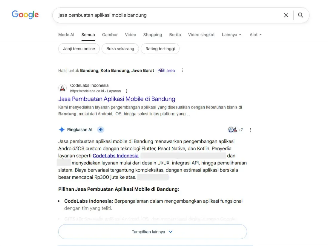 CodeLabs Desktop Bandung SERP Result
