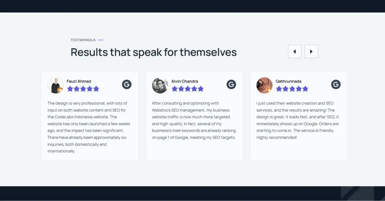 Webdivo Testimonial Section