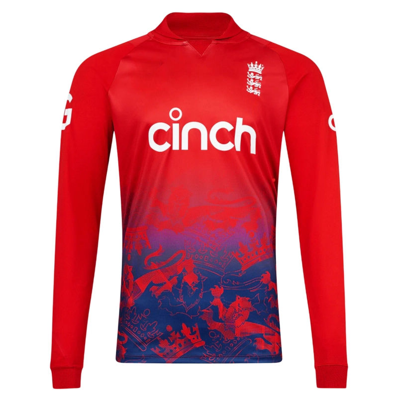 England Red T20 Full Sleeves Cricket Fan Jersey 100 Dryfit Polyester