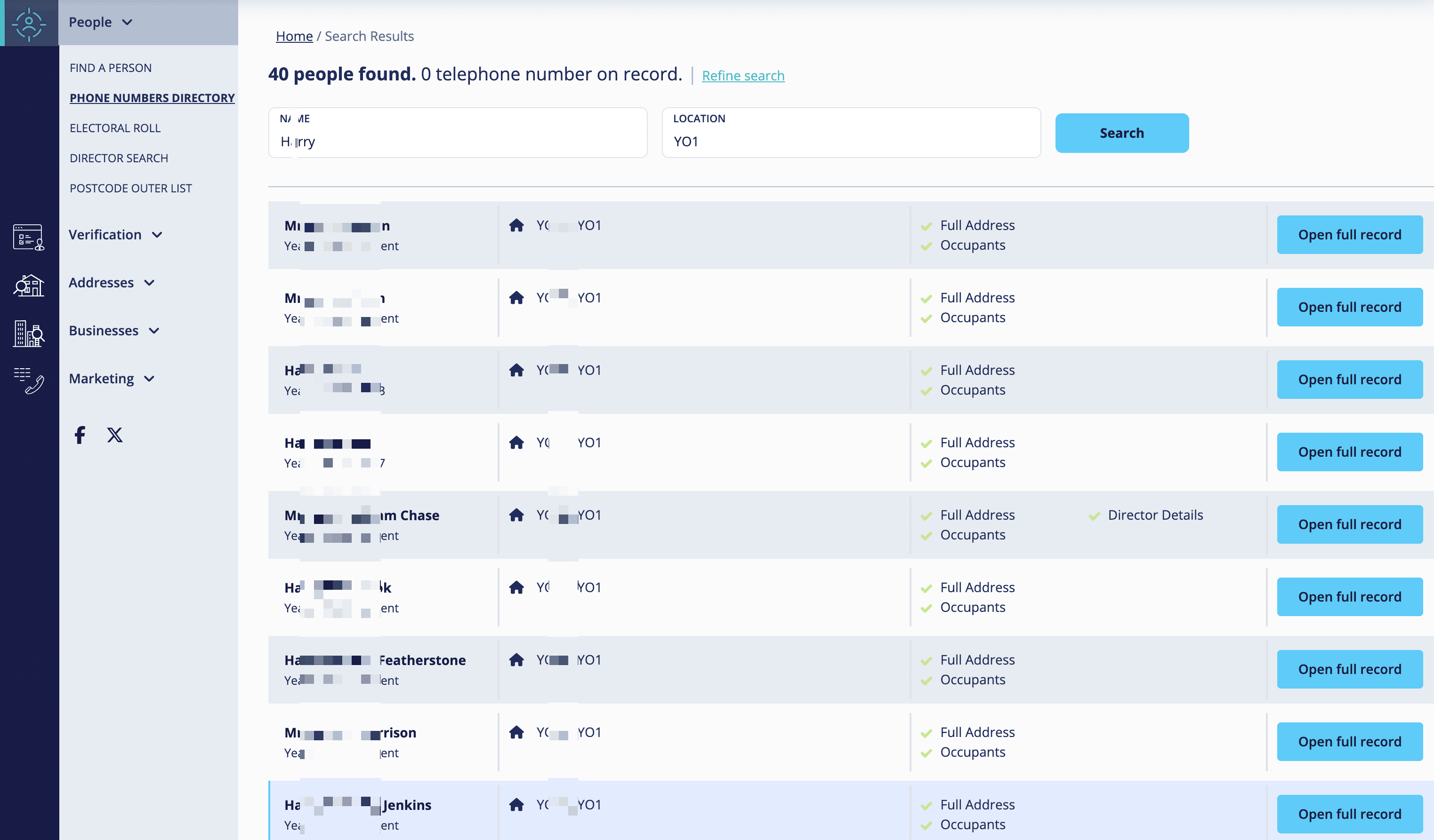 People Search Result Screenshot